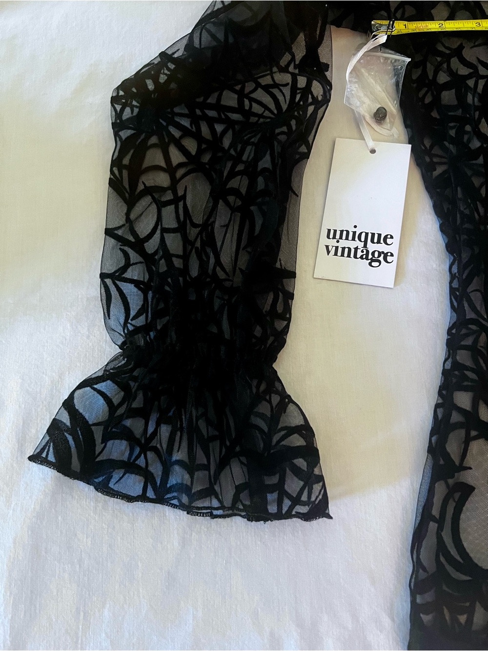 Unique Vintage Halloween Sheer Spiderweb Blouse Sheer New L - Picture 6 of 7